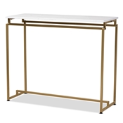 Baxton Studio Renzo Modern and Contemporary Brushed Gold Finished Metal Console Table with Faux Marble Tabletop